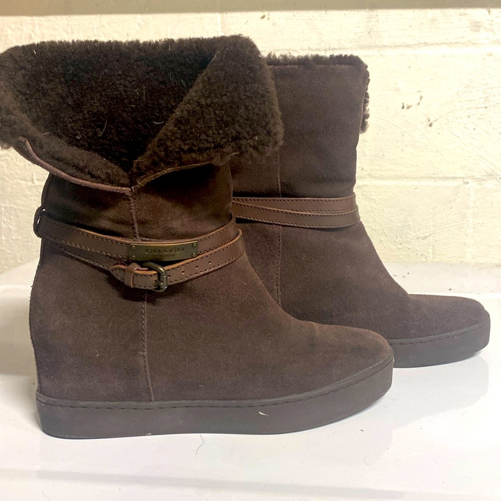 Coach leather winter wedge boots!